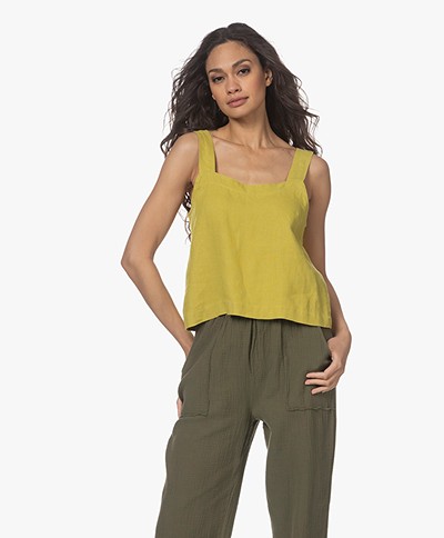 indi & cold Linen Top with Buttoning - Pistachio
