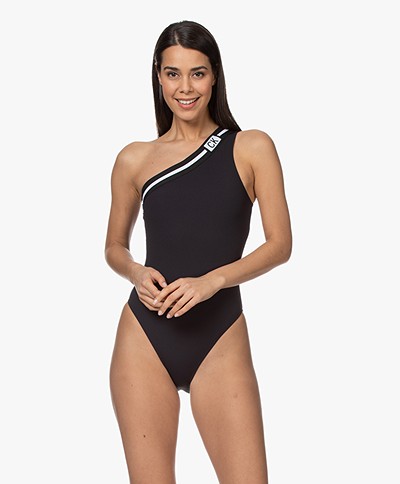 Calvin Klein Cheeky One-shoulder Logo Swimsuit - Black