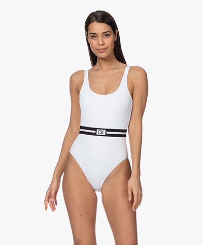 Calvin Klein Scooped Logo Swimsuit - White