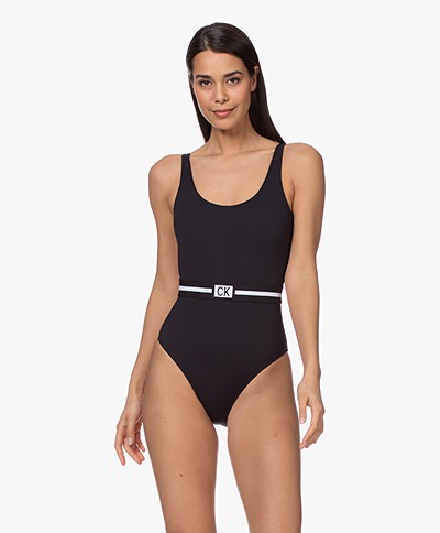 Calvin Klein Scooped Logo Swimsuit - Black