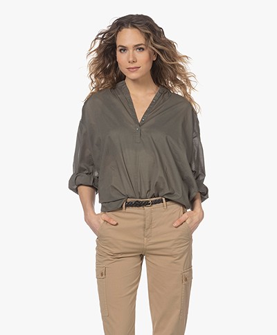 Repeat Cotton Pleated Blouse - Mud