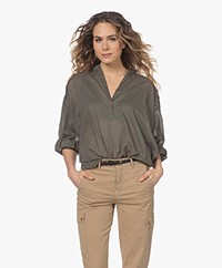 Repeat Cotton Pleated Blouse - Mud