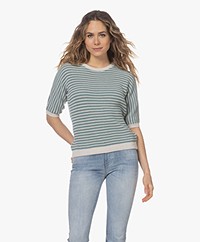 Belluna Hunter Striped Sweater with Half-length Sleeves - Sand/Green