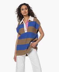 Closed Knitted Stripe Polo Sweater - Brown/Blue