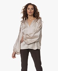 Resort Finest Satin Blouse with Balloon Sleeves - Champagne
