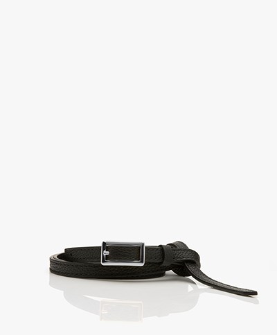 Filippa K Mini Leather Belt - Black/Silver
