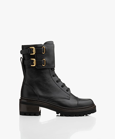 See by Chloé Mallory Leather Combat Boots - Black