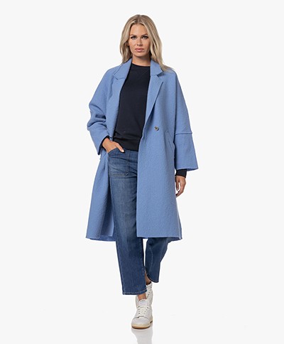 LaSalle Long Wool Double Breasted Coat  - Sky