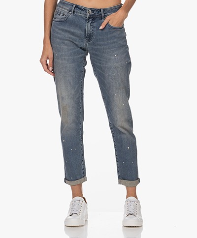 Denham Monroe Girlfriend Fit Jeans met Verfspatten - Blauw
