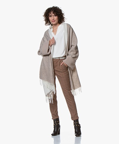 no man’s land Wool Poncho with Fringes - Oak/Off-white