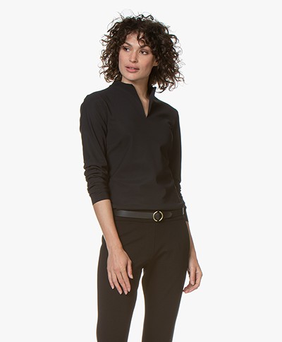 Woman by Earn Pien Tech Jersey Split Neck Long Sleeve - Black