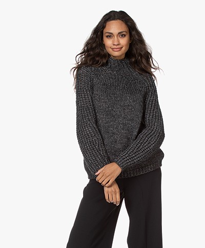 Pomandère Chunky Knit Turtleneck Sweater with Lurex - Dark Grey/Silver