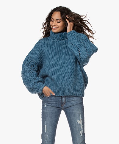 I Love Mr Mittens Lace Chunky Turtleneck Sweater - Petrol Blue