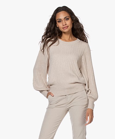 Repeat Ribbed Cotton Blend Sweater - Light Beige
