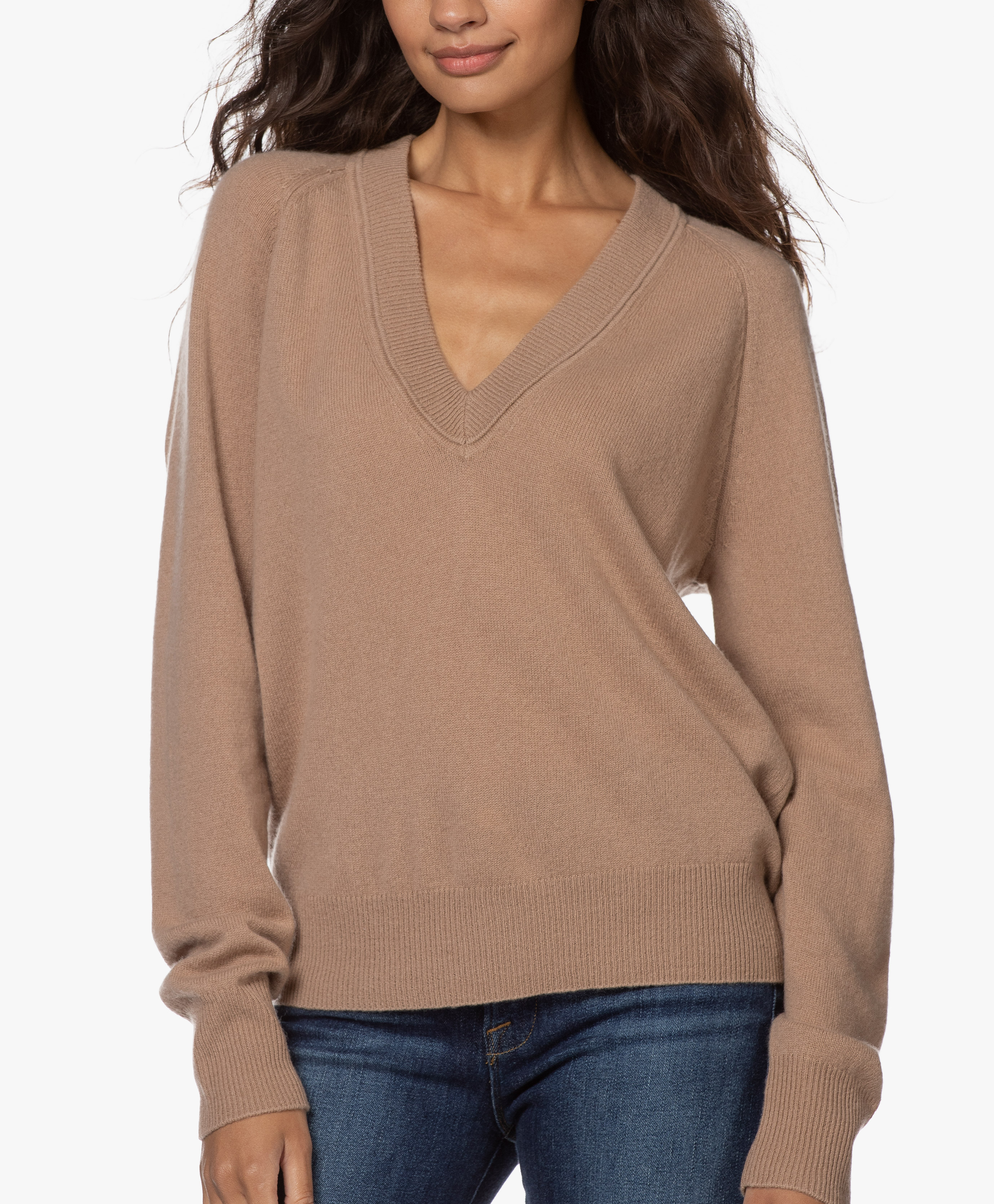 v neck camel sweater