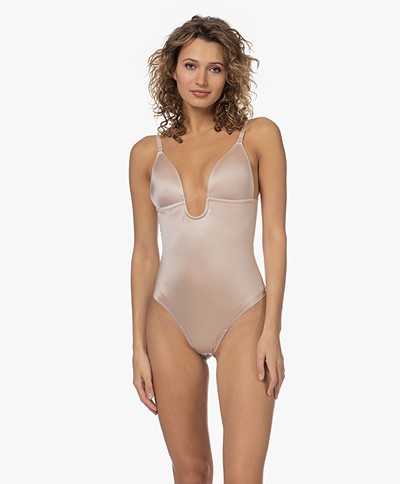 SPANX® Suit Your Fancy Plunge Low Back Thong Bodysuit - Champagne Beige