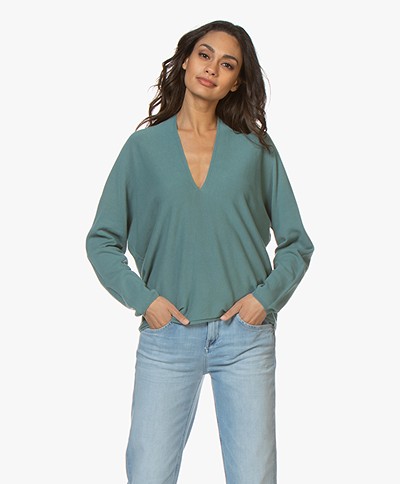 Drykorn Simony Cotton V-neck Sweater - Sea Green