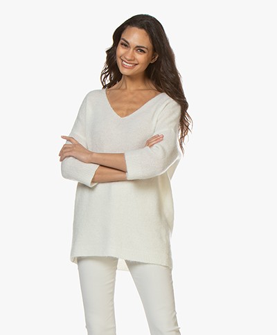 no man's land V-neck Sweater with Mohair - Ivory