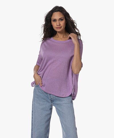 Repeat Linen Short Sleeve Sweater - Violet