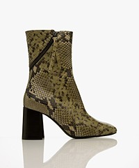 Closed Leather Ankle Boots with Snake Dessin - Industrial Green