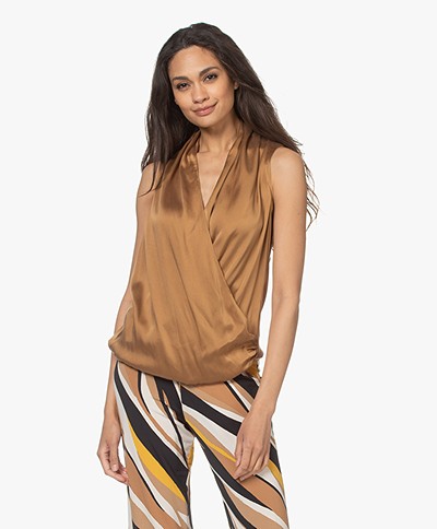 no man's land Washed Silk Wrap Top - Toffee