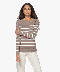 Plein Publique L'Elisa Striped Pullover with Silk - Taupe/White