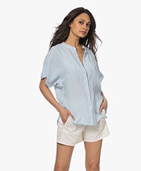 Josephine & Co Geke Linnen Korte Mouwen Blouse - Lichtblauw