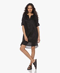 Repeat Linen Puff Sleeve Dress - Black