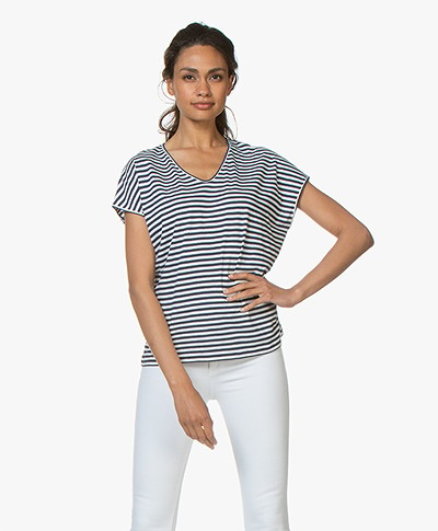 Belluna Pam Striped Cotton T-shirt - Navy/White