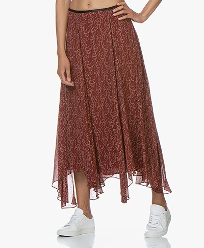 By Malene Birger Crepe Georgette Print Midi Skirt - Red Clay