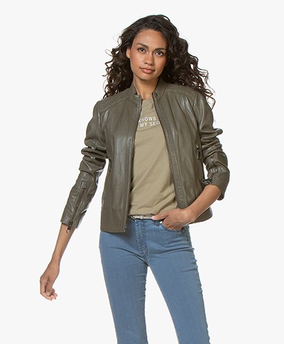 BOSS Jafable Leather Biker Jacket - Bright Green