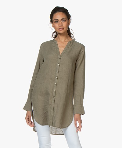Kyra & Ko Shanti Linen Tunic Blouse - Khaki