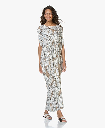 Majestic Filatures Linen Kaftan Dress with Print - Ficelle