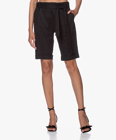 Woman by Earn Mabel Linen Bermuda Shorts - Black