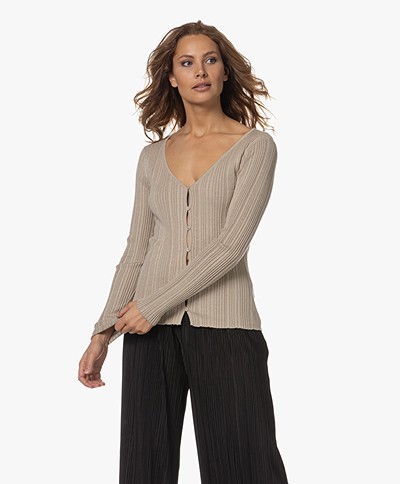 Majestic Filatures Ribbed Sweater with Lurex and Buttons - Désert