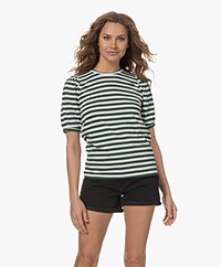 Plein Publique Le Cecile Striped T-shirt with Puff Sleeve - Ivory/Green
