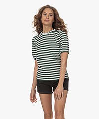 Plein Publique Le Cecile Striped T-shirt with Puff Sleeve - Ivory Green