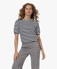 Plein Publique Le Cecile Striped T-shirt with Puff Sleeve - Ivory Darkblue