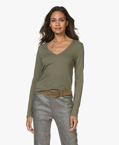 Majestic Filatures V-neck T-shirt with Cashmere - Army