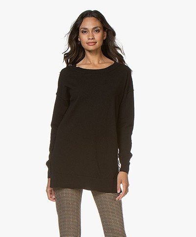 no man's land Wool Blend Sweater with Fringes - Black