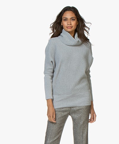 Sibin/Linnebjerg Tut Merino Sweater with Draped Turtleneck - Grey Melange