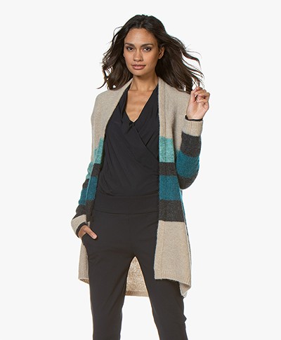 no man's land Striped Cardigan with Mohair - Lagoon