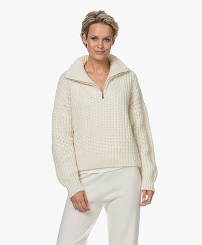 ba&sh Beltan Chunky Knitted Sweater with Zipper - Ecru