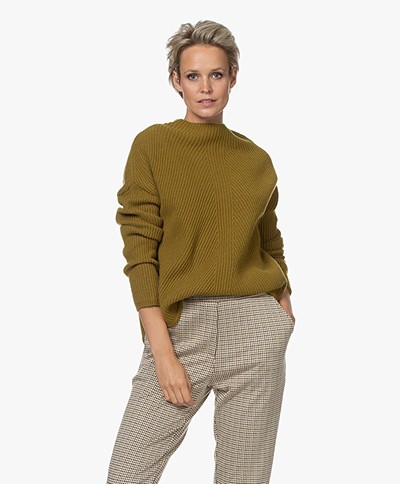 no man's land Rib Knitted Wool Sweater - Olive Oil