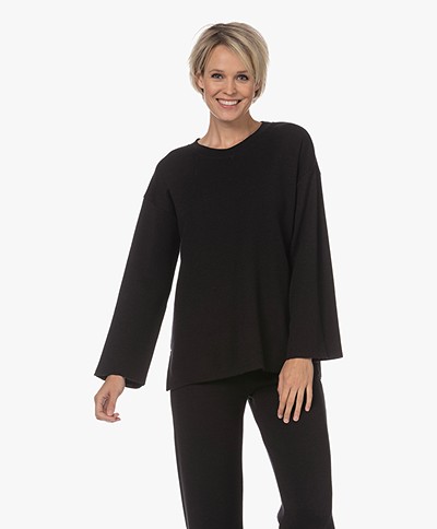 LaSalle Straight Sleeve Wool Blend Sweater - Black