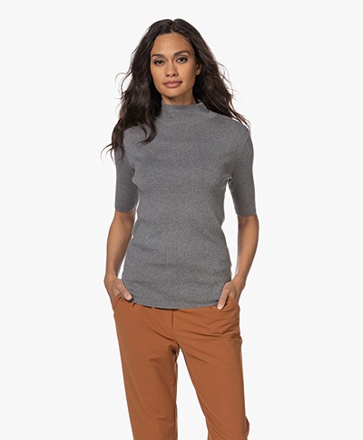 JapanTKY Torak Cotton Short Sleeve Turtleneck Sweater - Grey