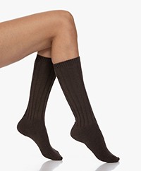 Skin Slouch Rib Knitted Cotton-Cashmere Socks - Brazil Nut