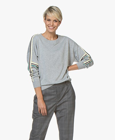 Repeat Fine Knitted Sweater with Striped Details – Light Grey