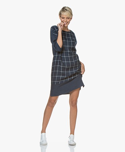 LaSalle Checkered Linen Dress - Navy