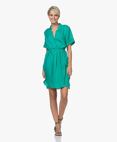 Repeat Tencel Tunic Dress with Short Sleeves - Emerald